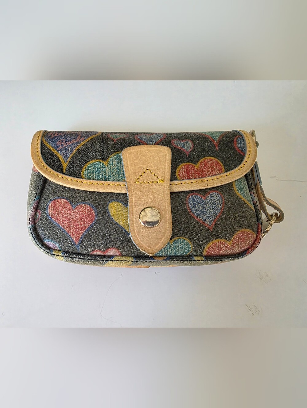Vintage Dooney & Bourke Crayon Hearts Coated Cotton Bag Coin Purse Set - Picture 13 of 16